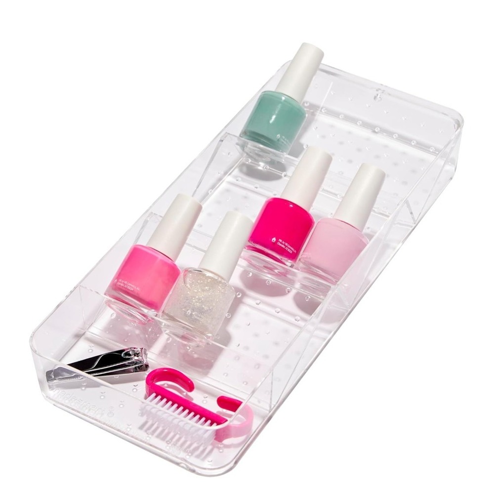 Large Shallow Tray with Angled Dividers Clear - madesmart 5.14" x 12.14" x 1.63"